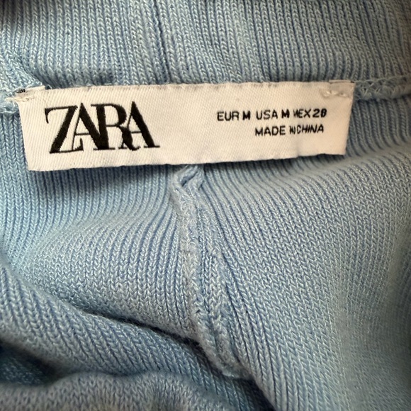 ZARA Light Blue Ribbed Drawstring Mid-Rise Athleisure Athletic Shorts Size M - Picture 7 of 11